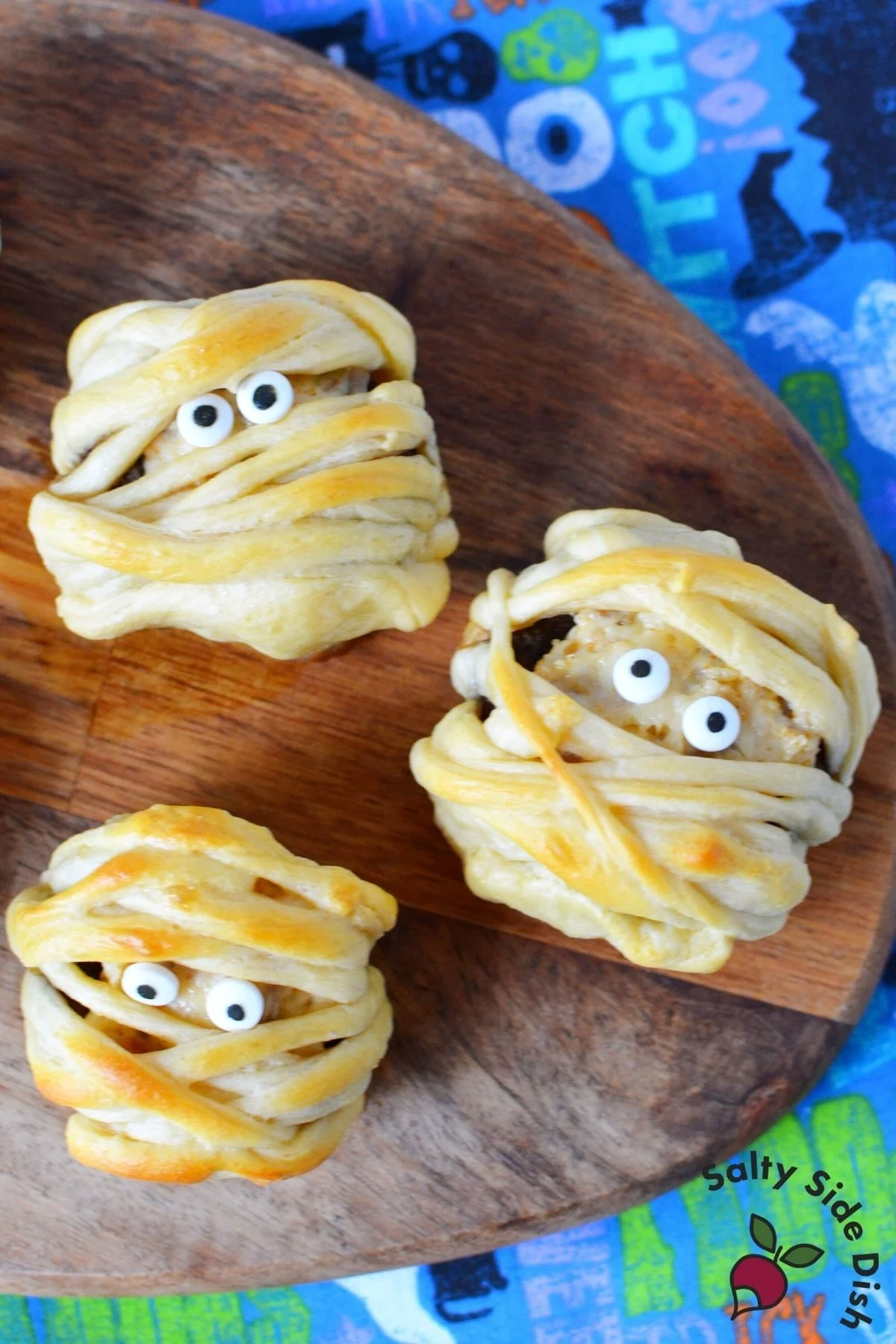 halloween stuffed mushrooms on a tray.
