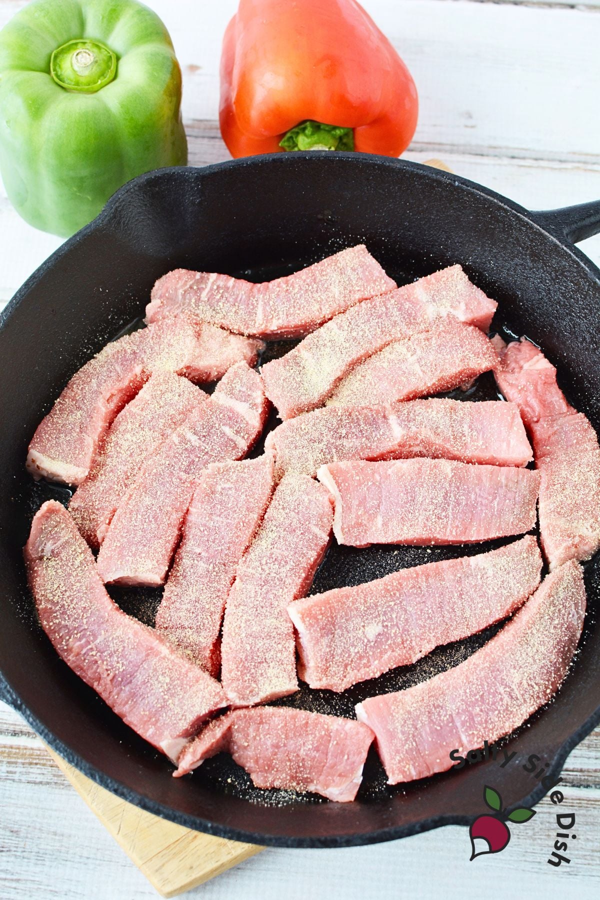 ingredients for peppers and steak recipe.