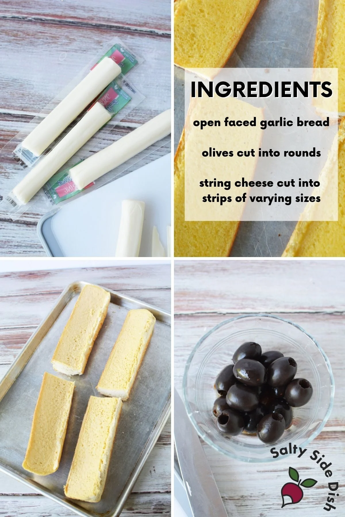 collage of 3 ingredients for mummy garlic bread.