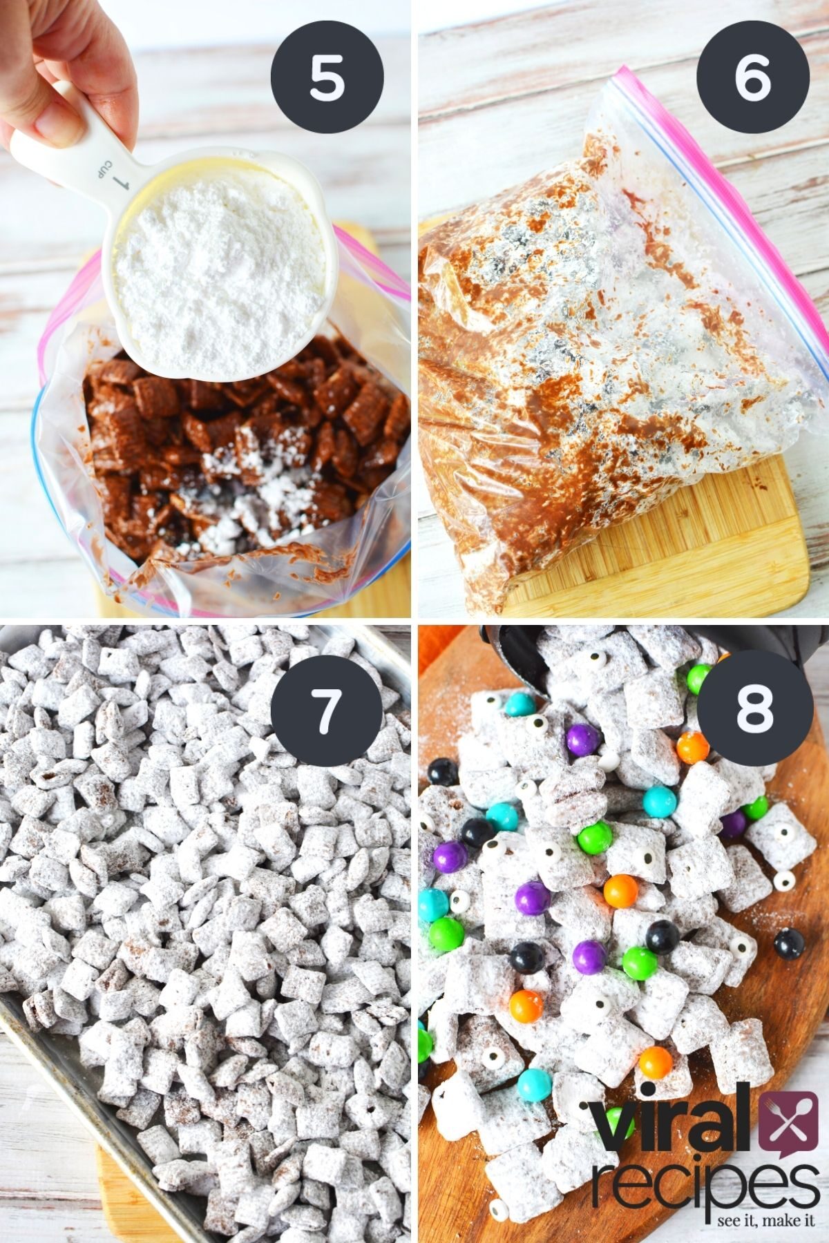 collage on how to make halloween puppy chow.