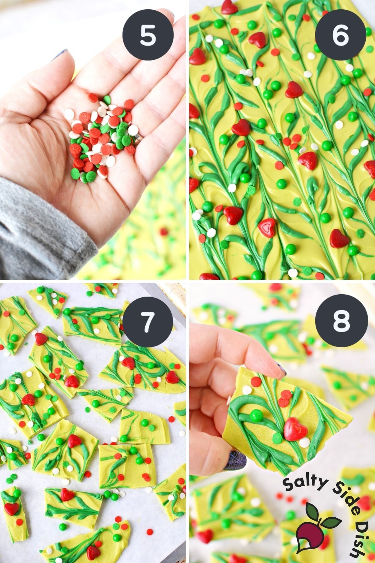 christmas grinch bark with sprinkles.