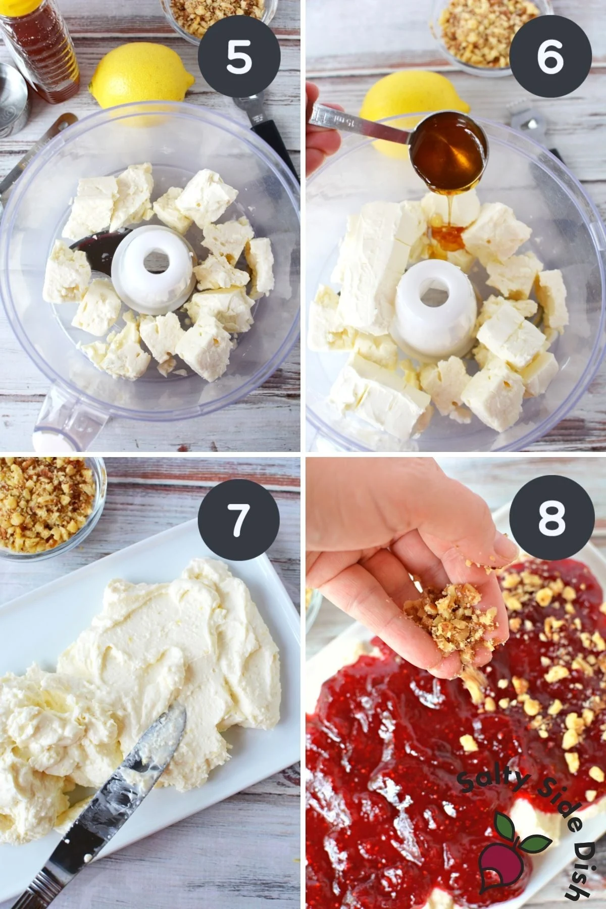 spreading cranberry sauce and nuts onto base of dip.