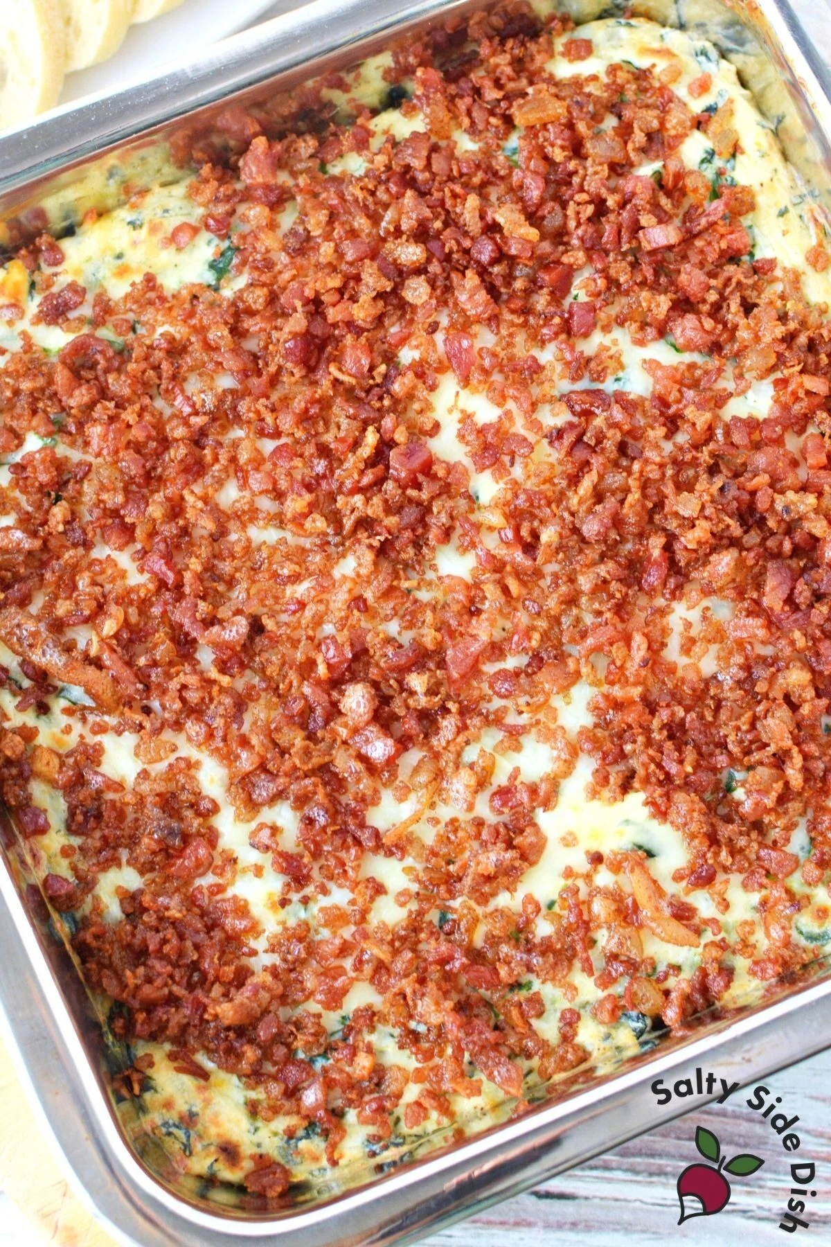 bacon dip recipe in a baking dish.