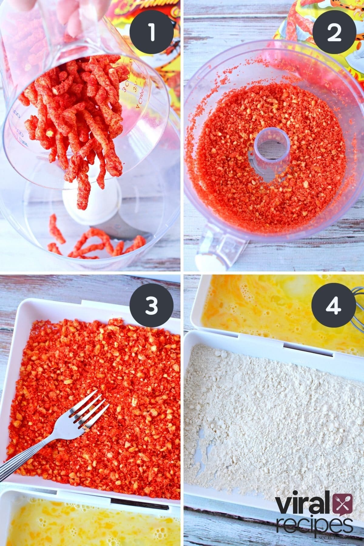 collage of images on setting up Cheeto chicken bowls.