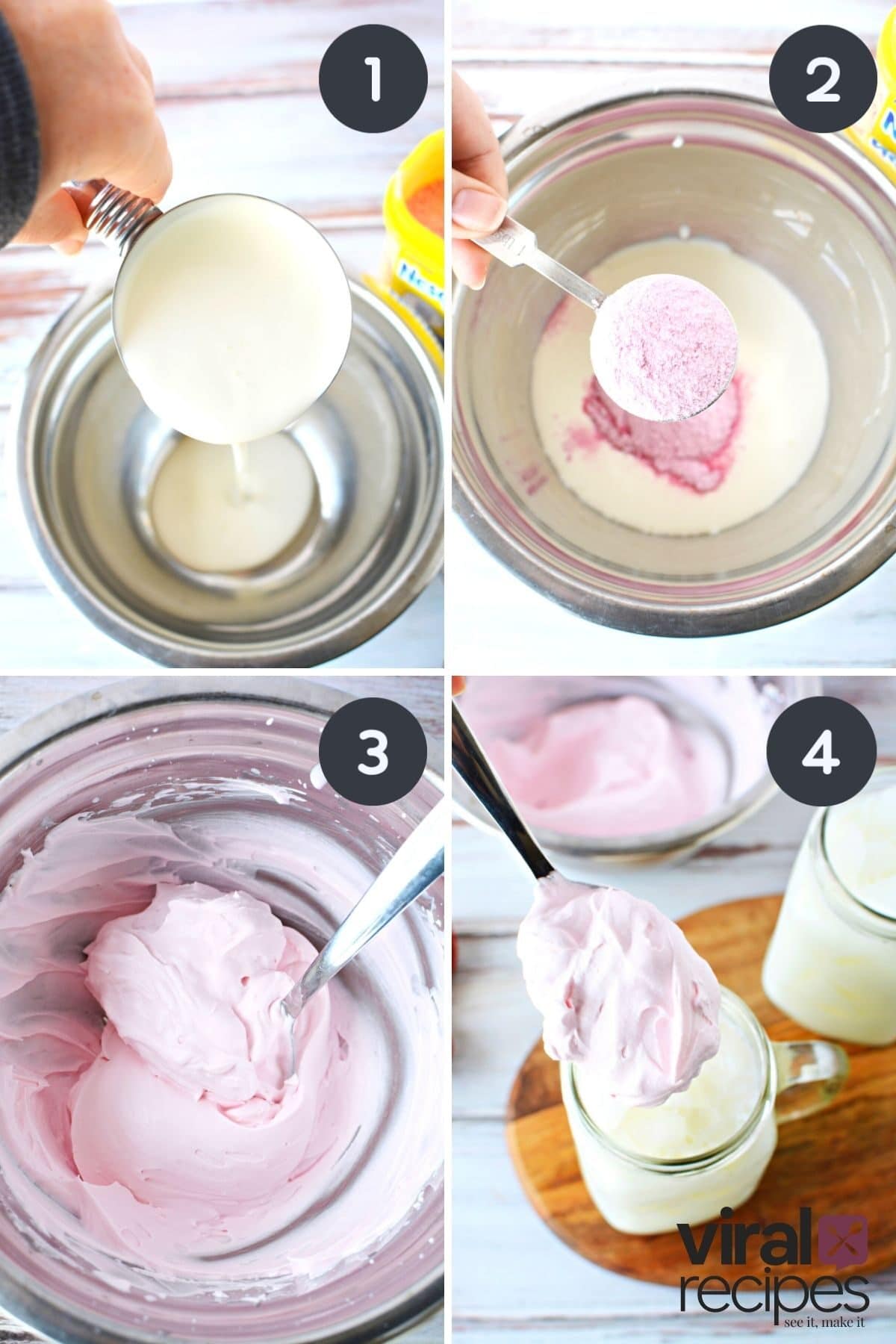 collage on making whipped strawberry milk.