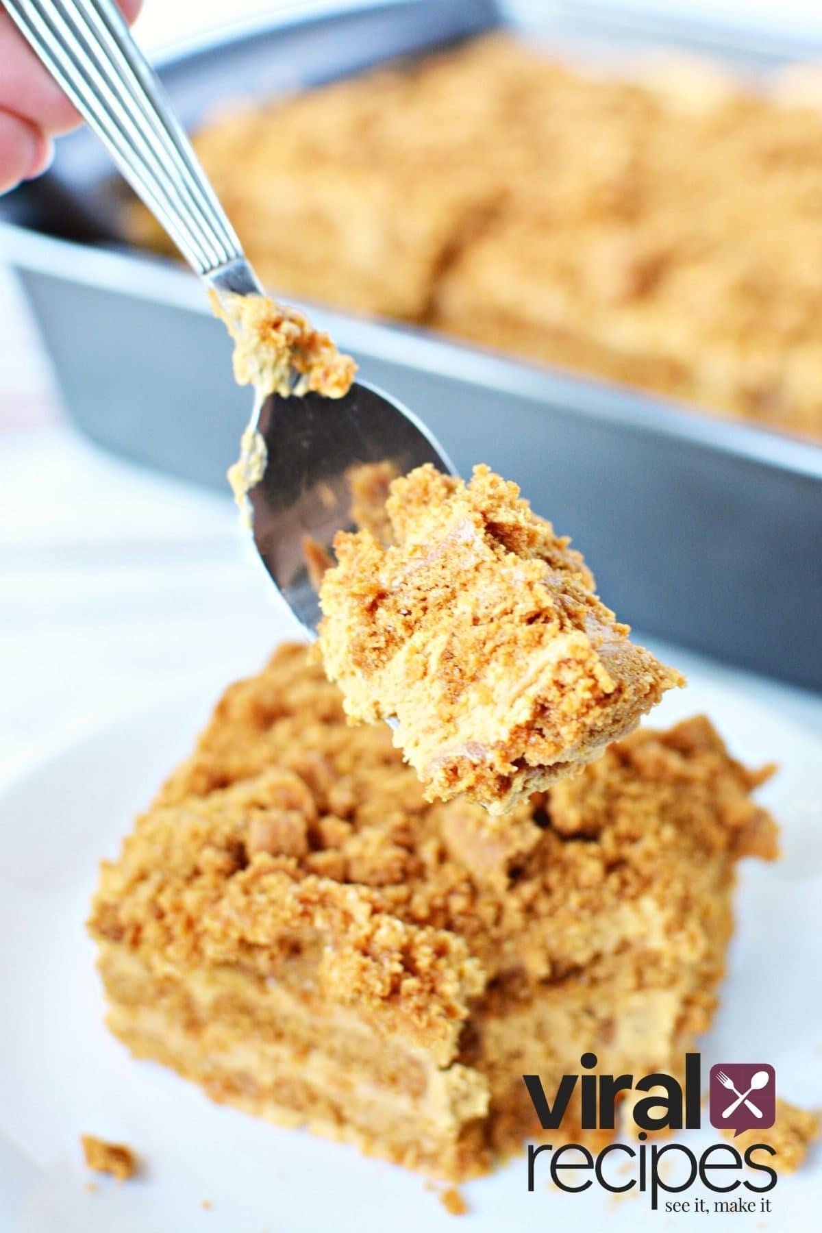 triple layer of Biscoff cake on a fork.