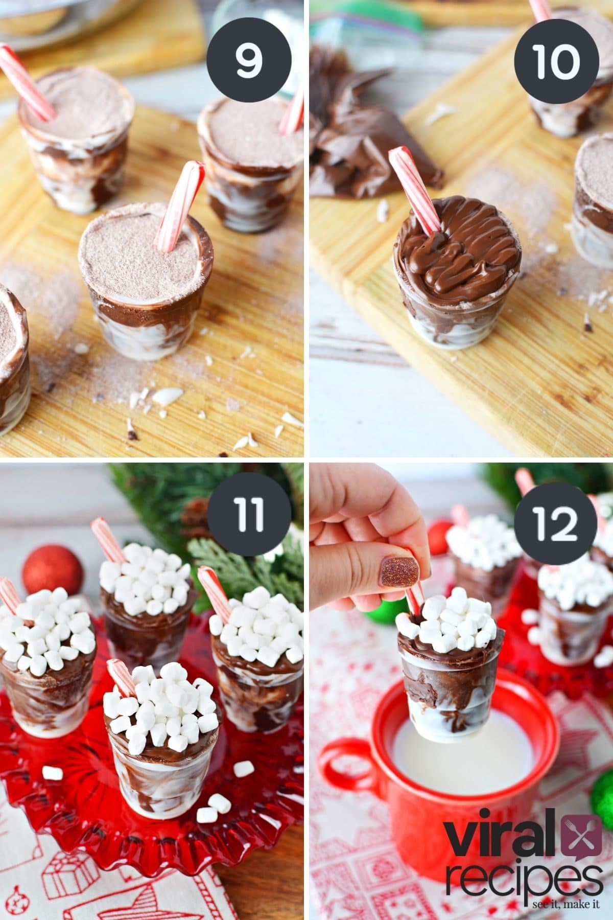 TikTok Chocolate Cups with cocoa powder collage on final steps of recipe.