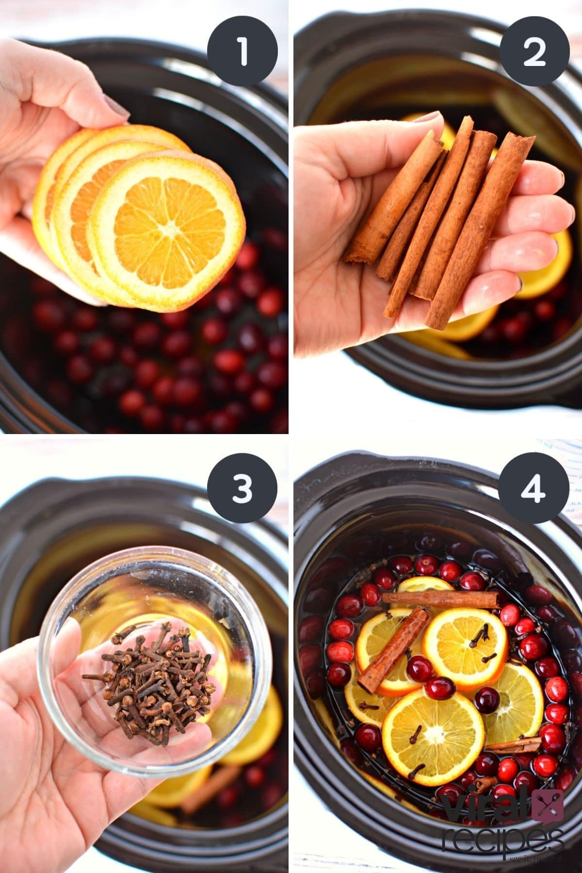 collage of what ingredients to put into crock pot potpourri.