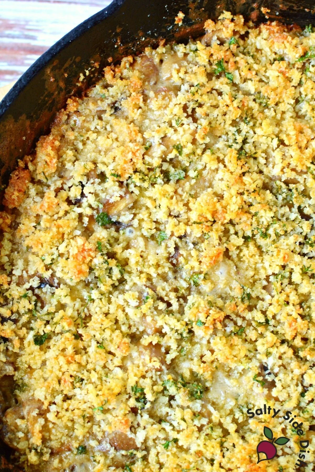 easy mushroom casserole with panko crumbs.