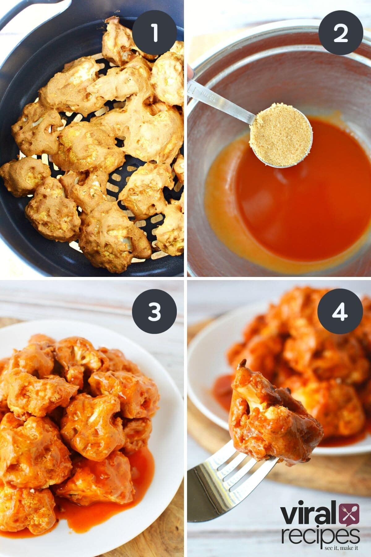 dredging battered cauliflower in Nashville sauce.
