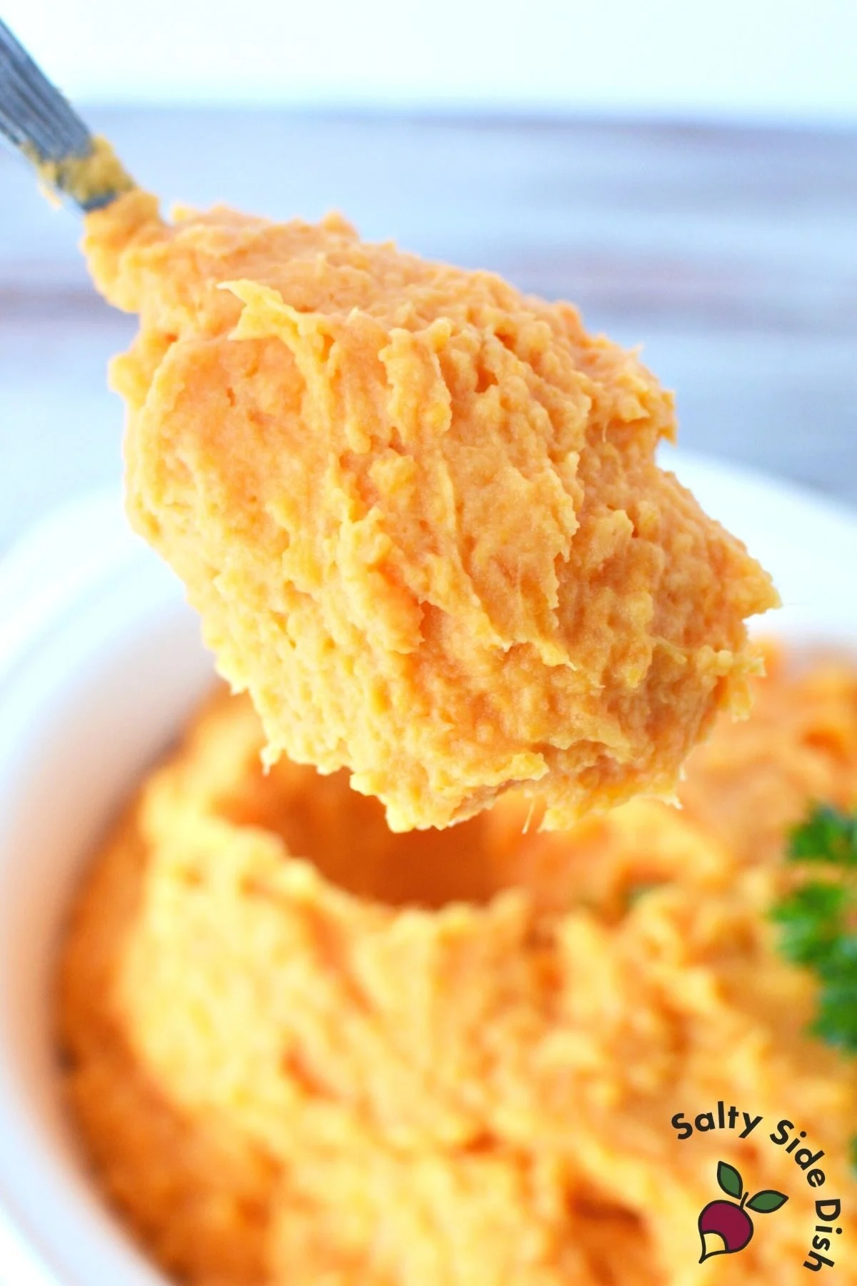 spoon of creamy mashed potatoes.