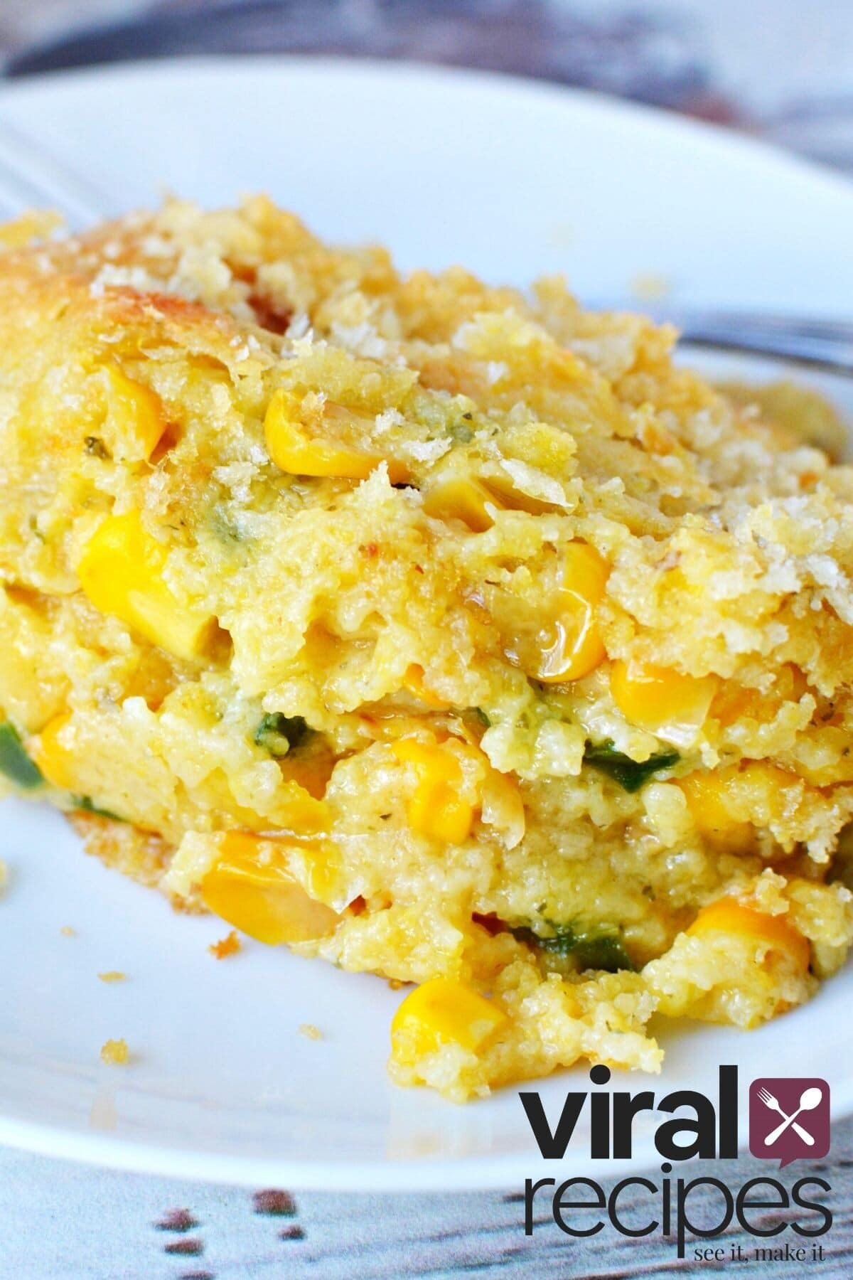 corn casserole side dish on a plate.