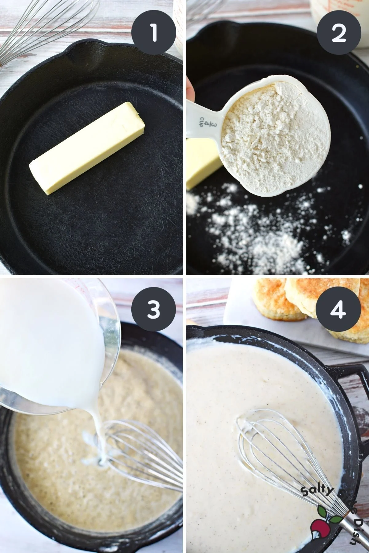 white gravy in a skillet.