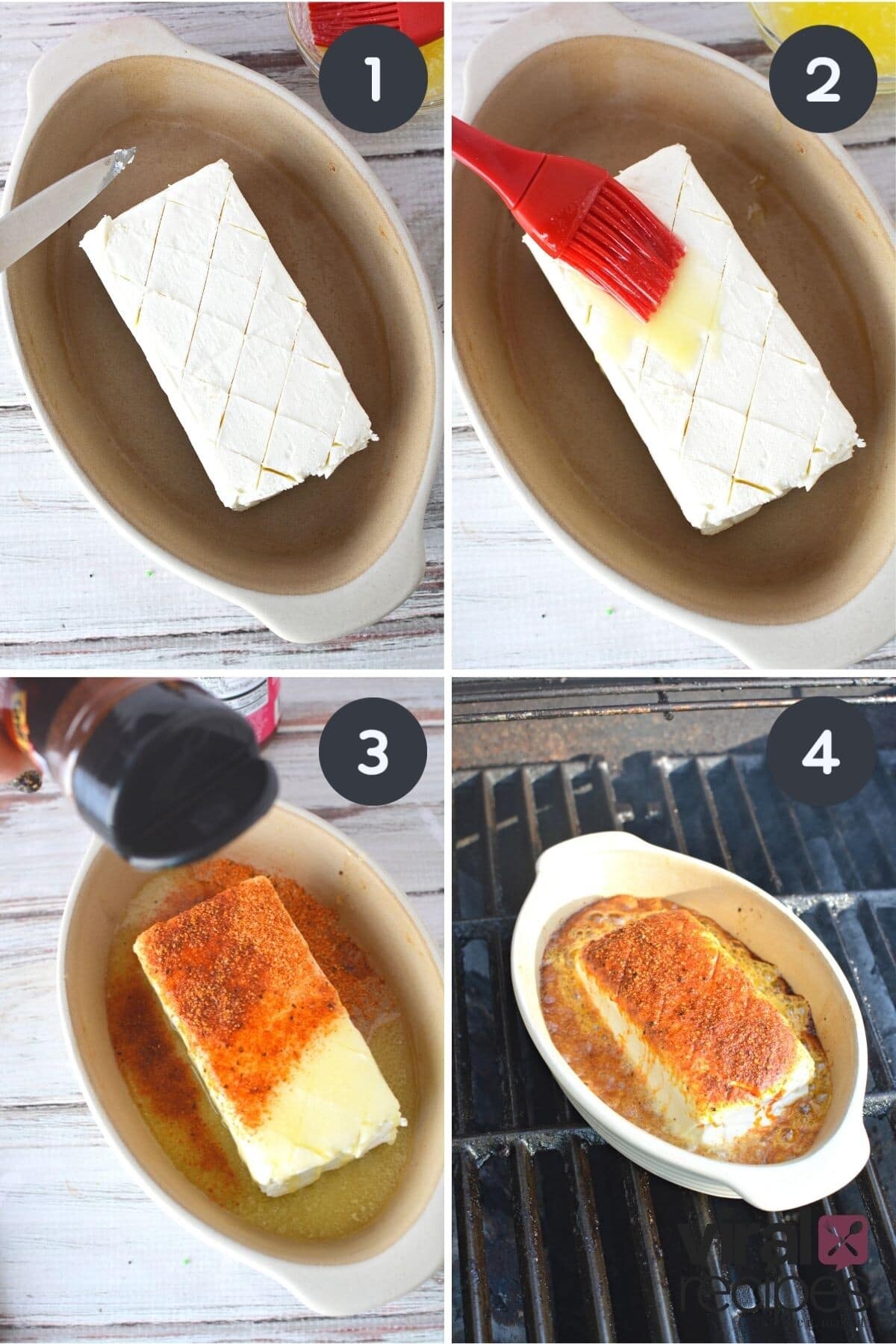 smoked cream cheese in a heat proof dish.