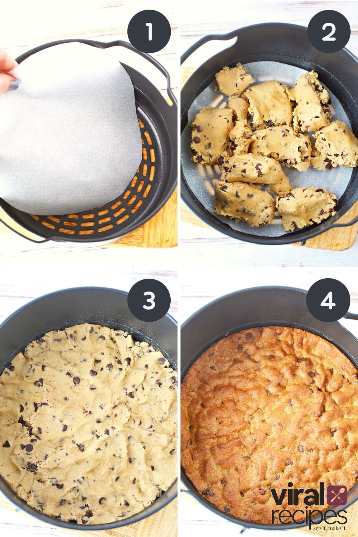 adding cookie dough to air fryer.