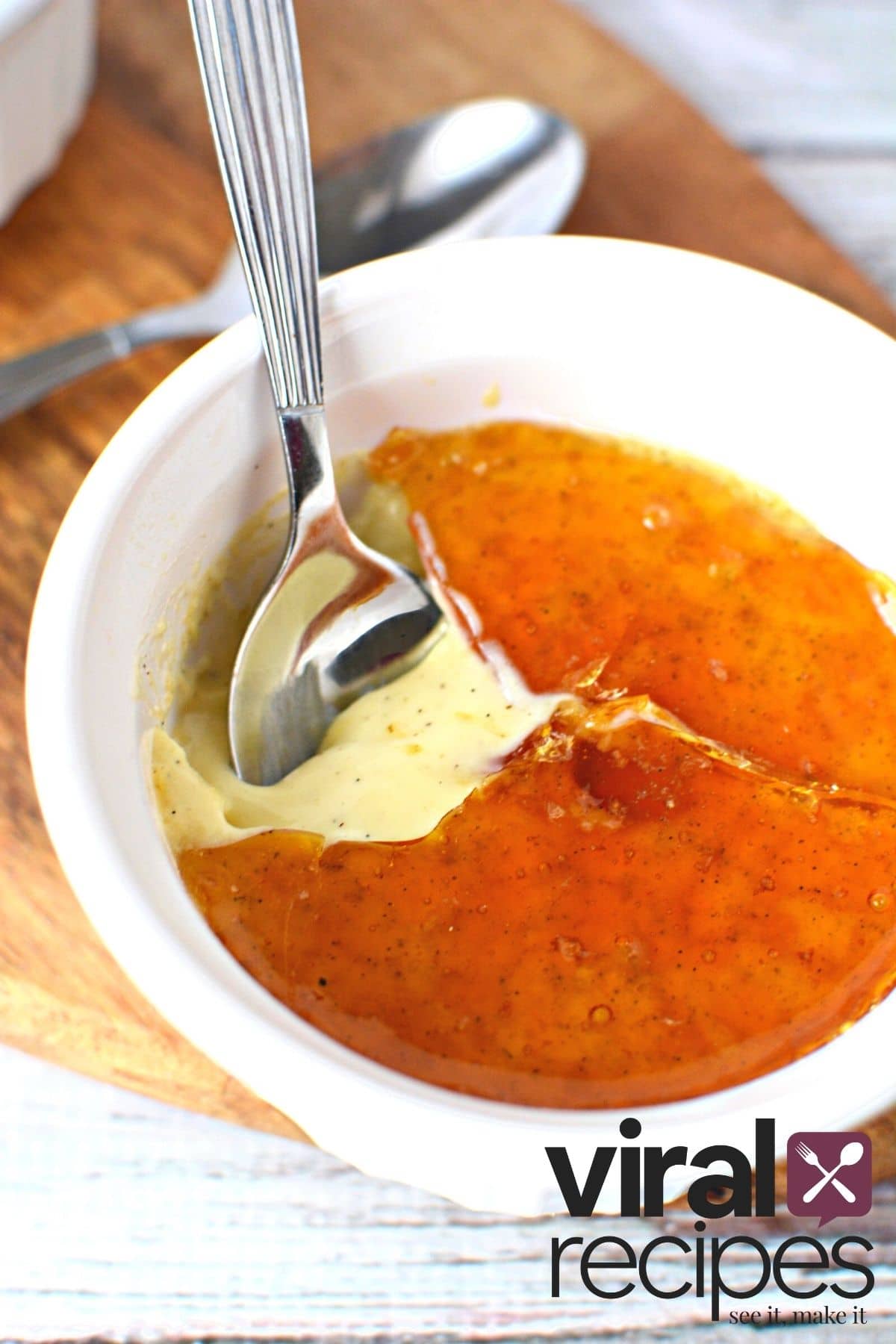 spoon in homemade creme brulee recipe.