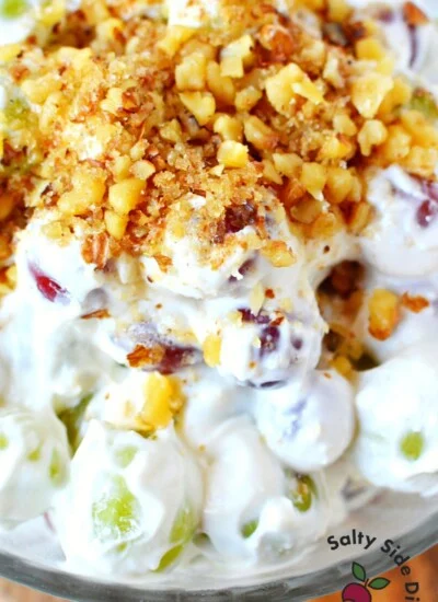 large bowl of grape salad.