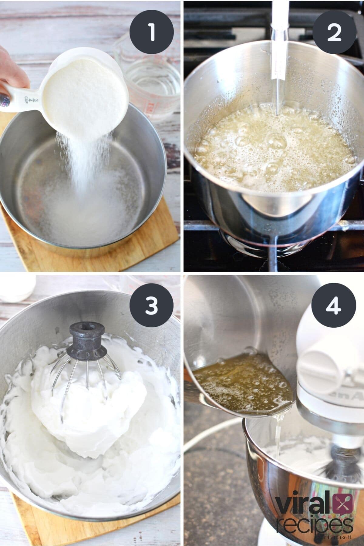 marshmallow creme being made in a stand mixer..