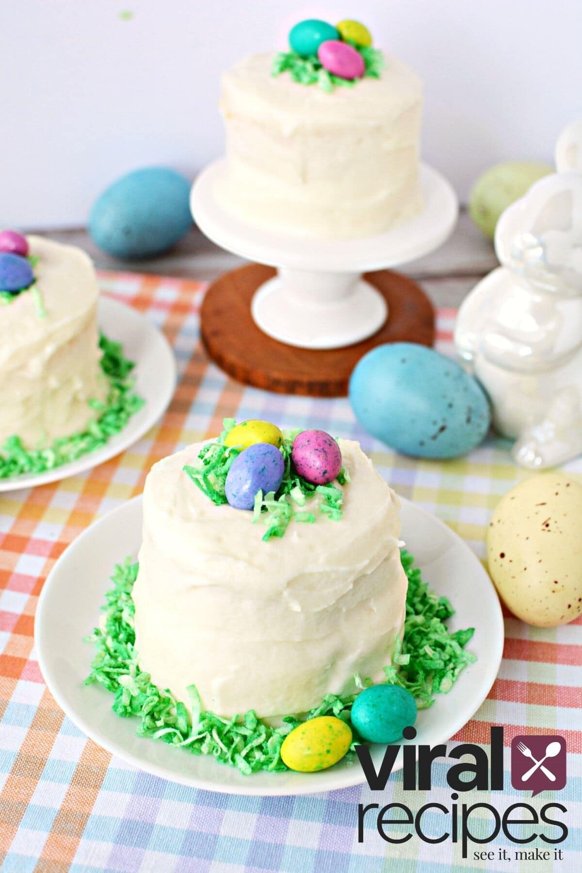 easter mini cakes on a plate.