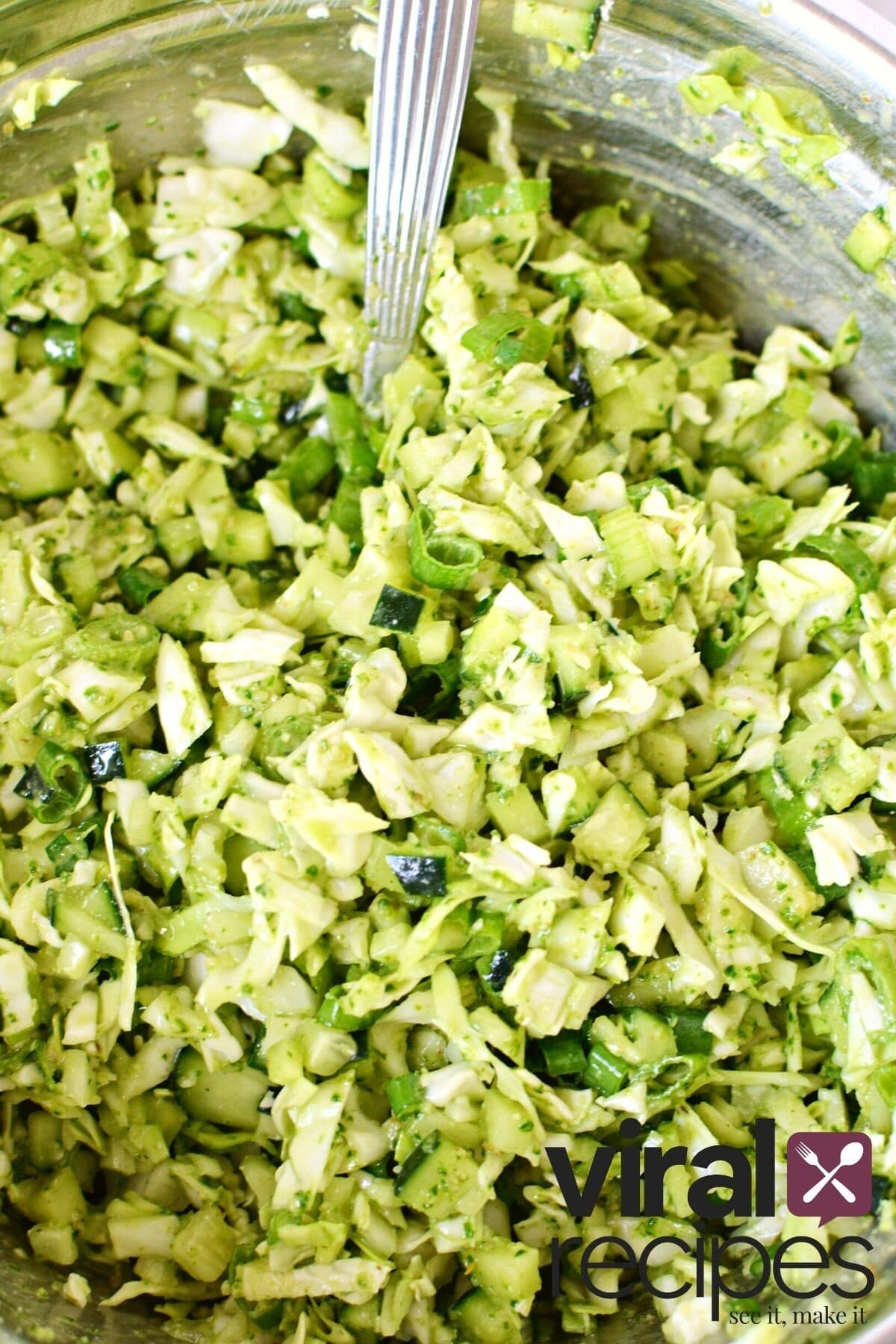 large bowl of cabbage salad.