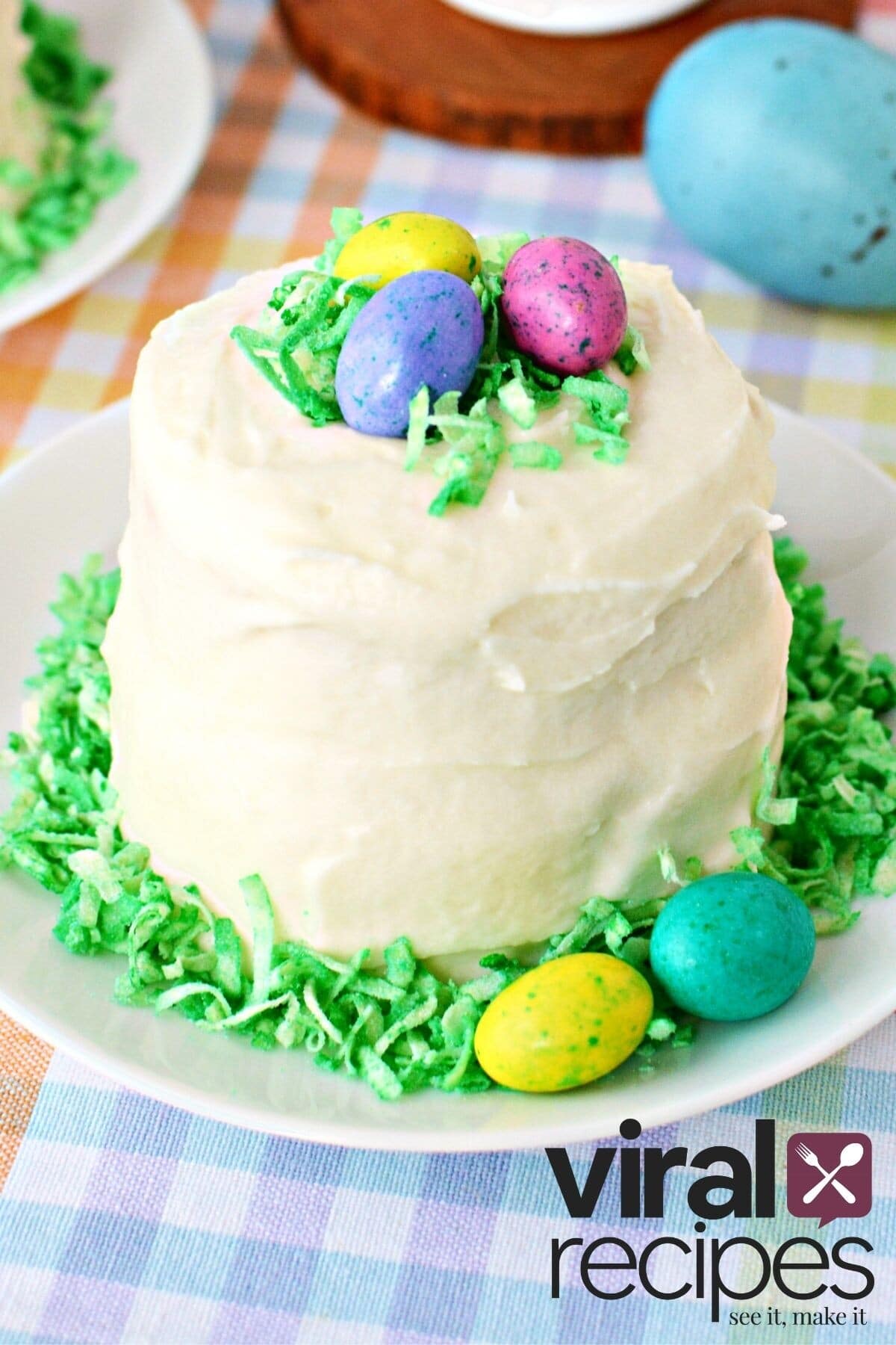easter egg cake with mini candy easter eggs.