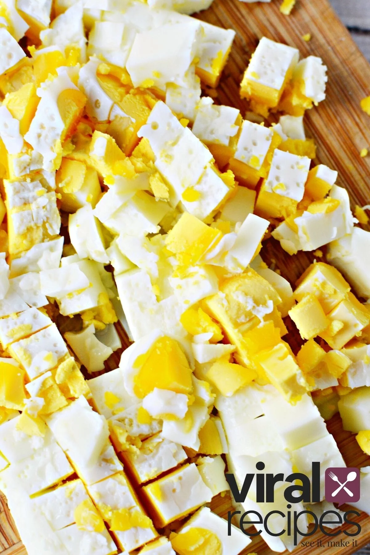 chopping up hard boiled eggs.