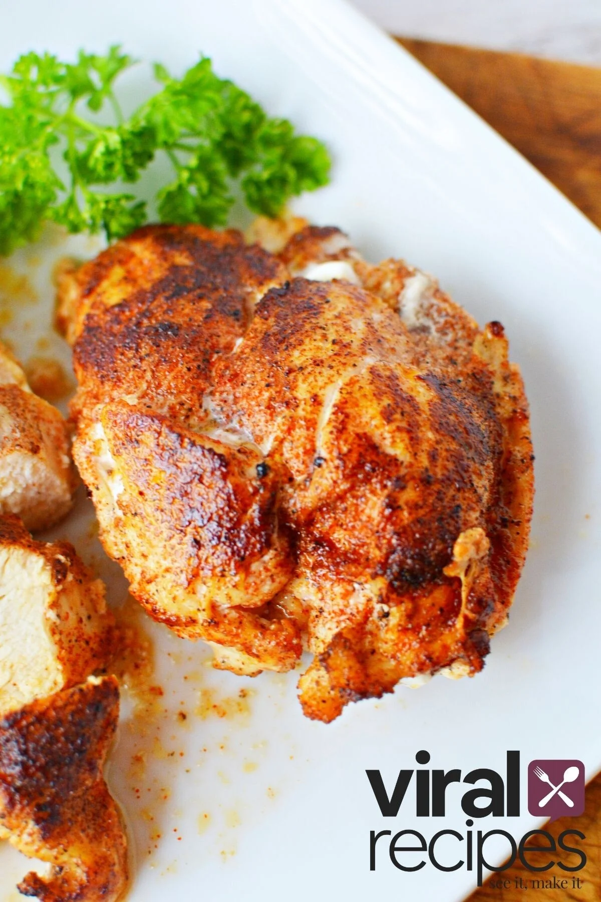juicy chicken on a plate.