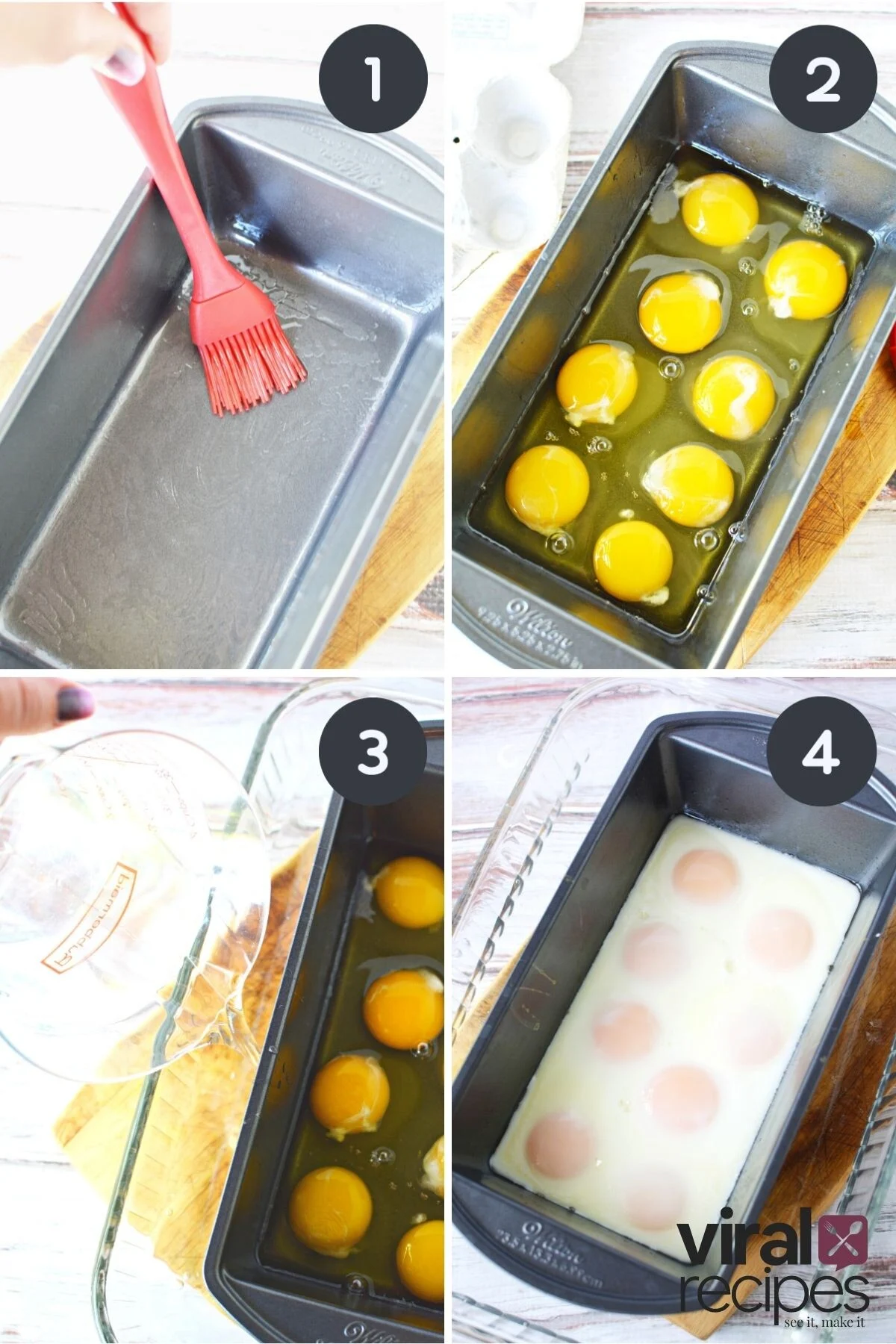 tiktok cracking eggs into loaf pan.