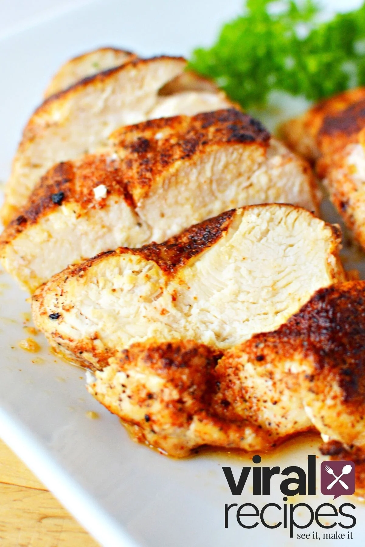 sliced chicken breast on a plate.