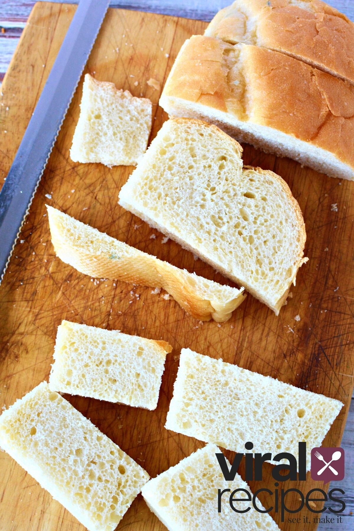 removing crust from Italian Bread.