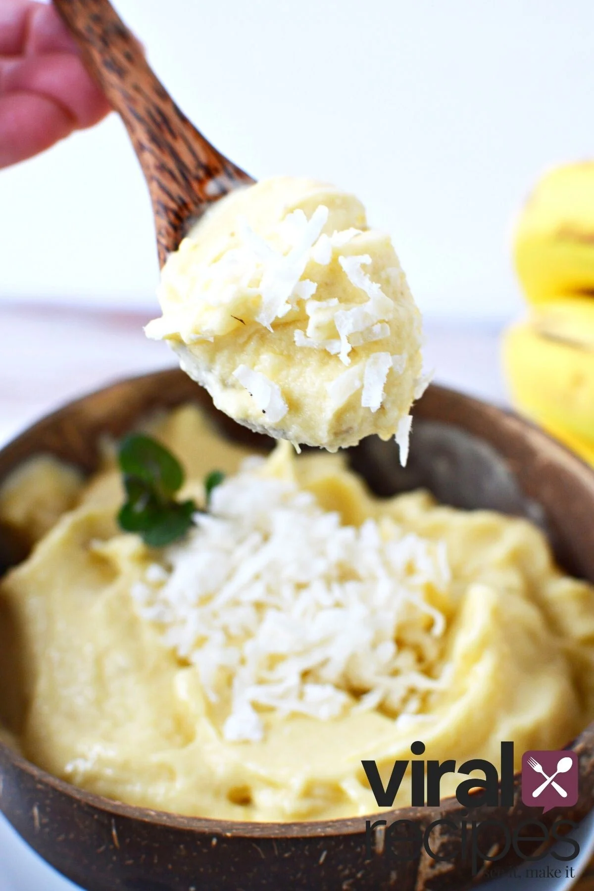 spoonful of coconut mango sorbet.