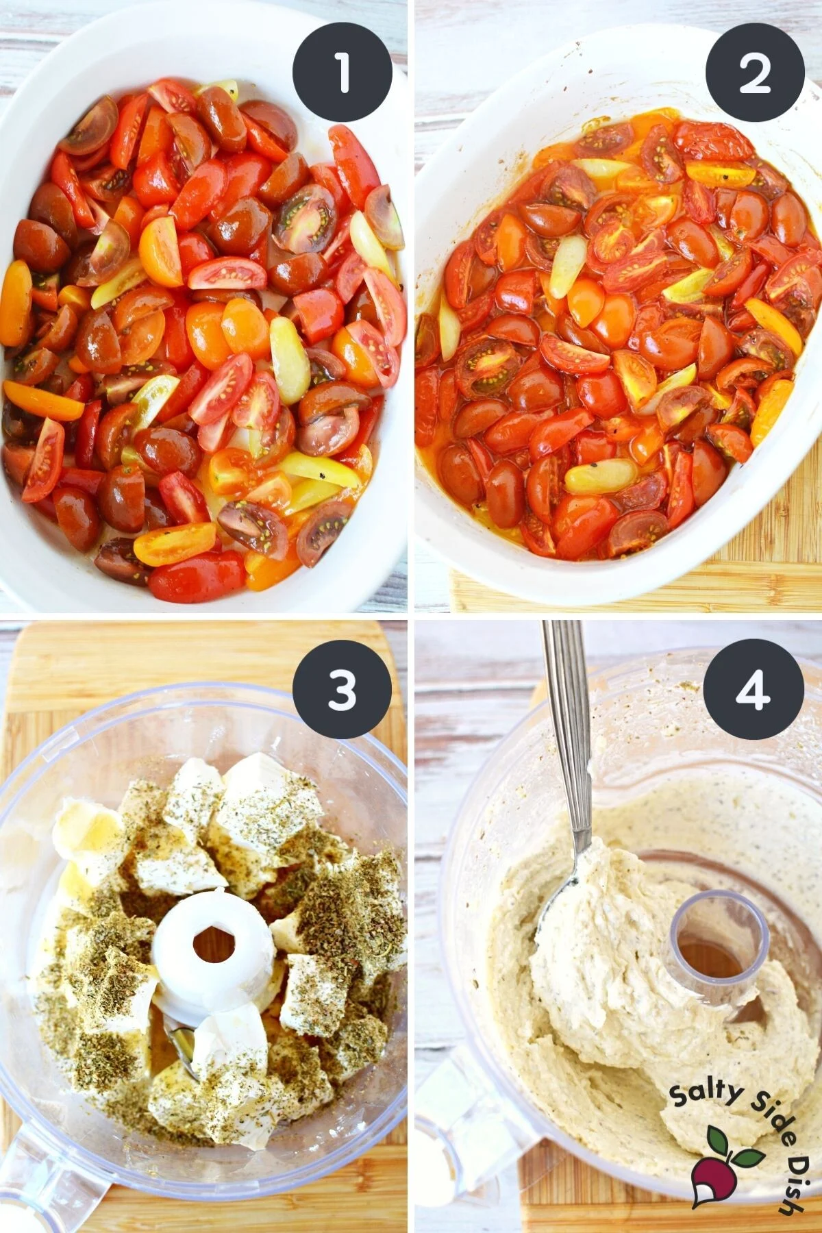 collage of step by step roasting tomatoes.