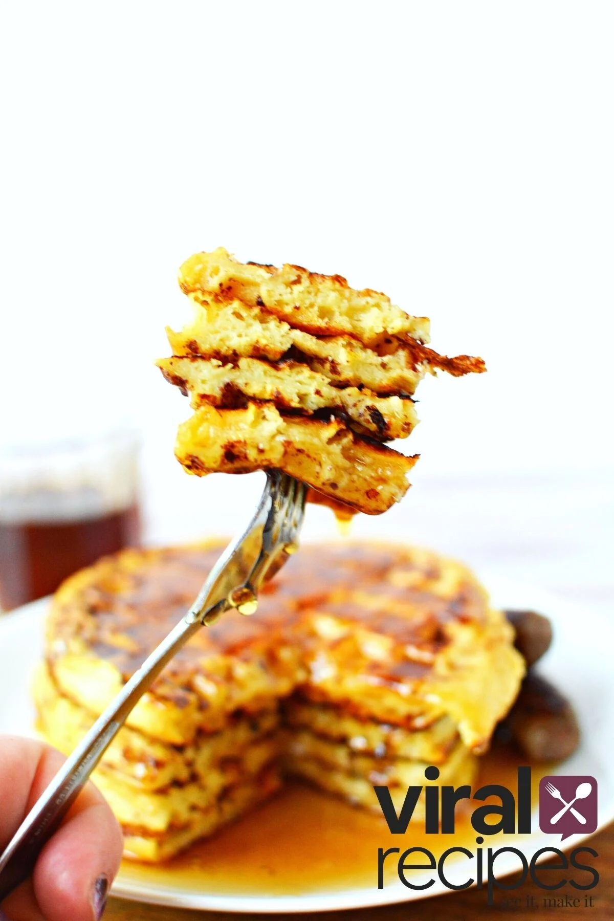 fork holding waffle pieces.