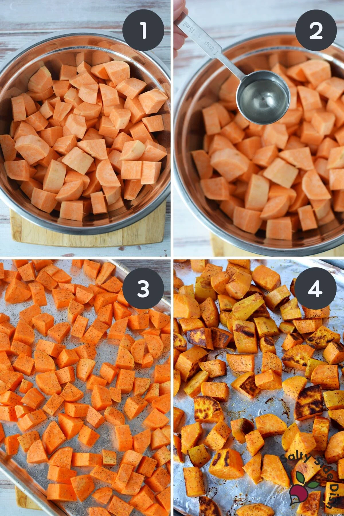 Maple Sweet Potatoes Recipe on a sheetpan.