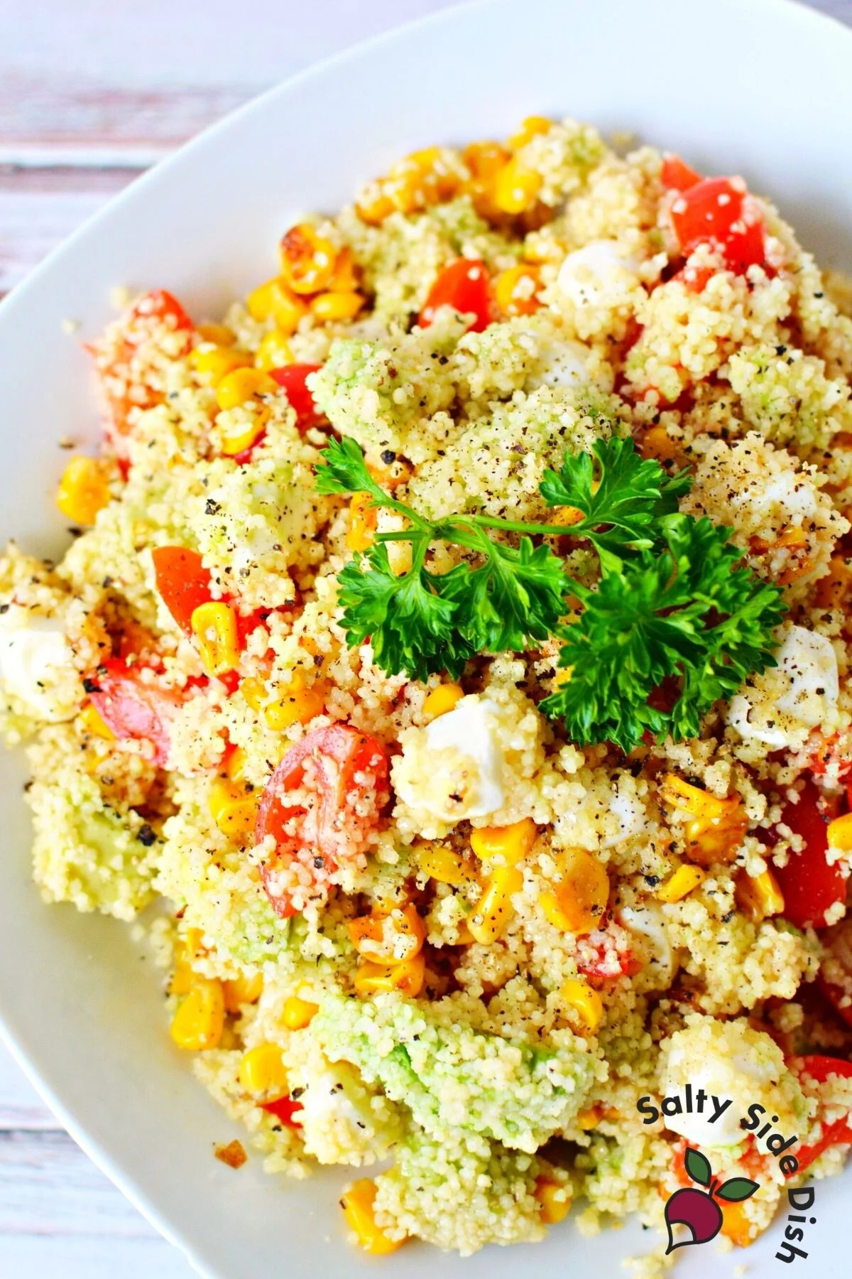 fresh summer salad recipe with couscous and tomatoes.