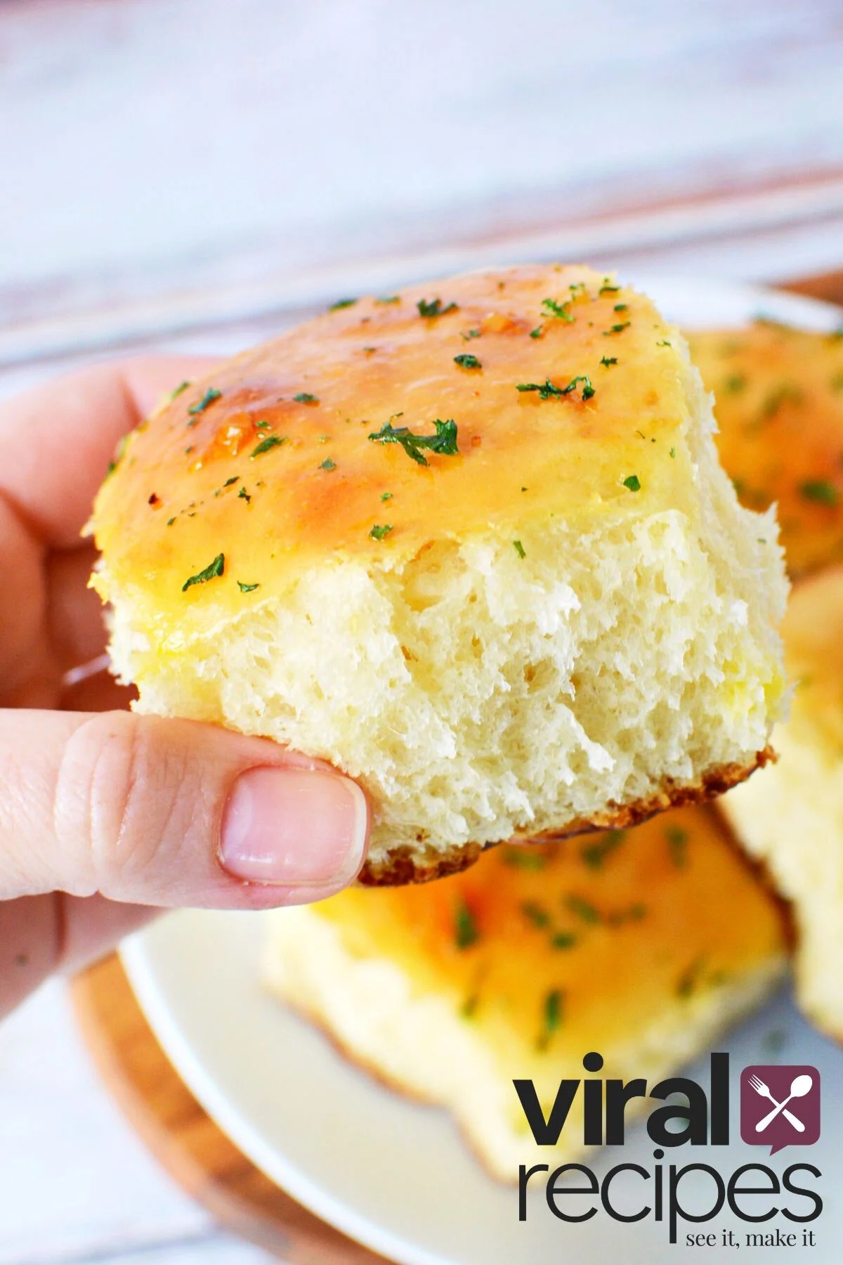 hokkaido bread being held.