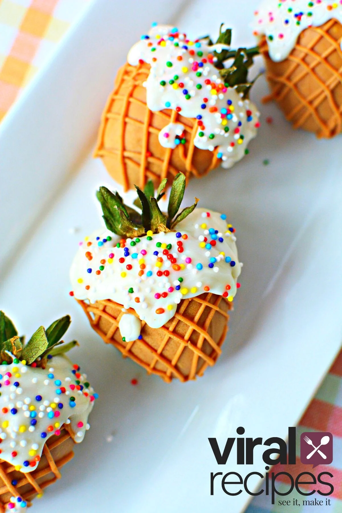 ice cream cone dipped strawberries.