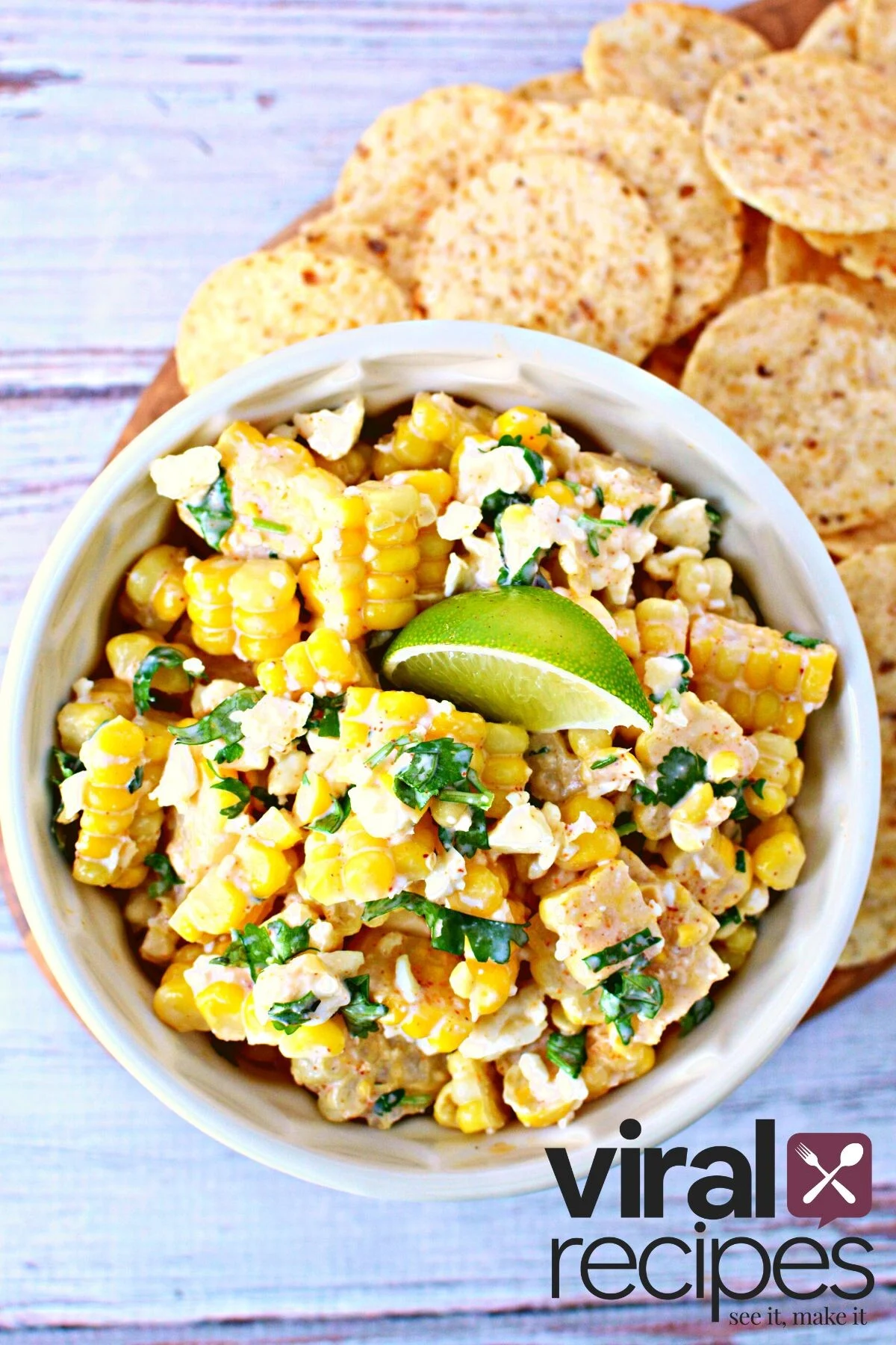 Mexican Street Corn Dip with tortilla chips.