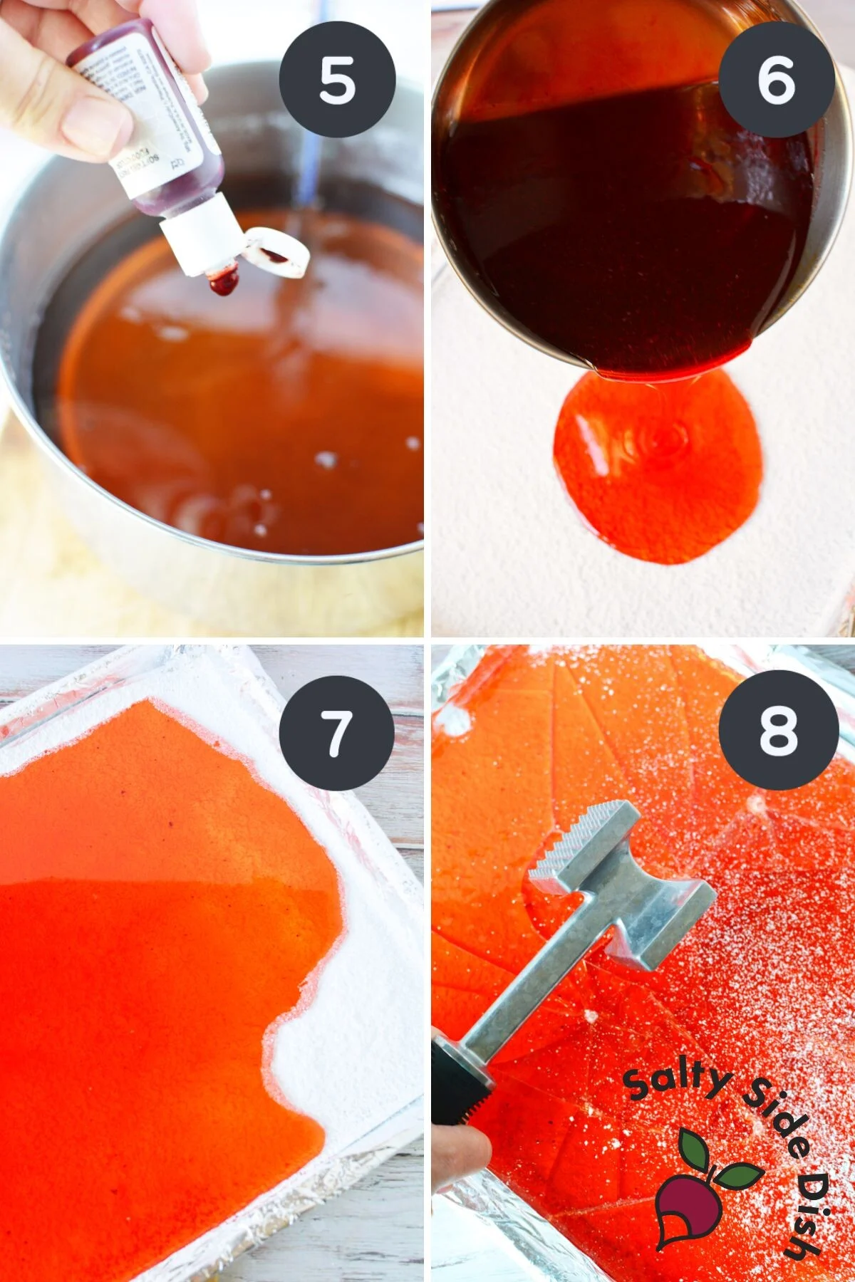how to pour hot sugar mixture on a sheet pan.