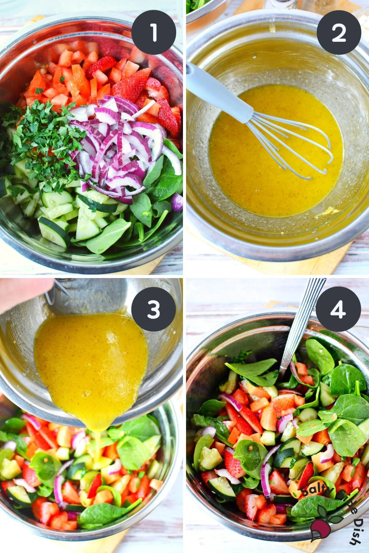 combining strawberry and salad dressing.