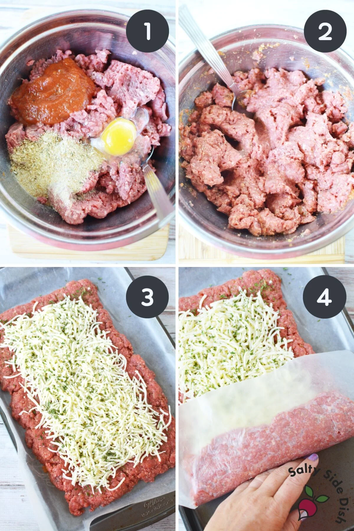step by step images on how to prep a meatloaf.
