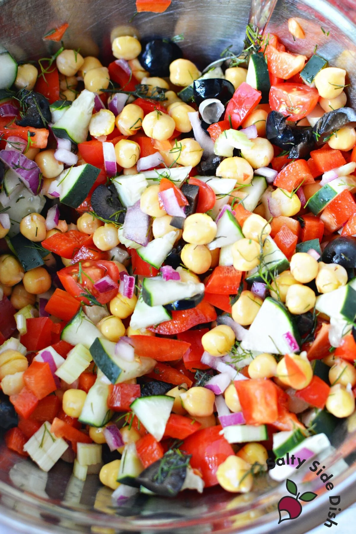 easy recipe ingredients in bowl for pasta salad.