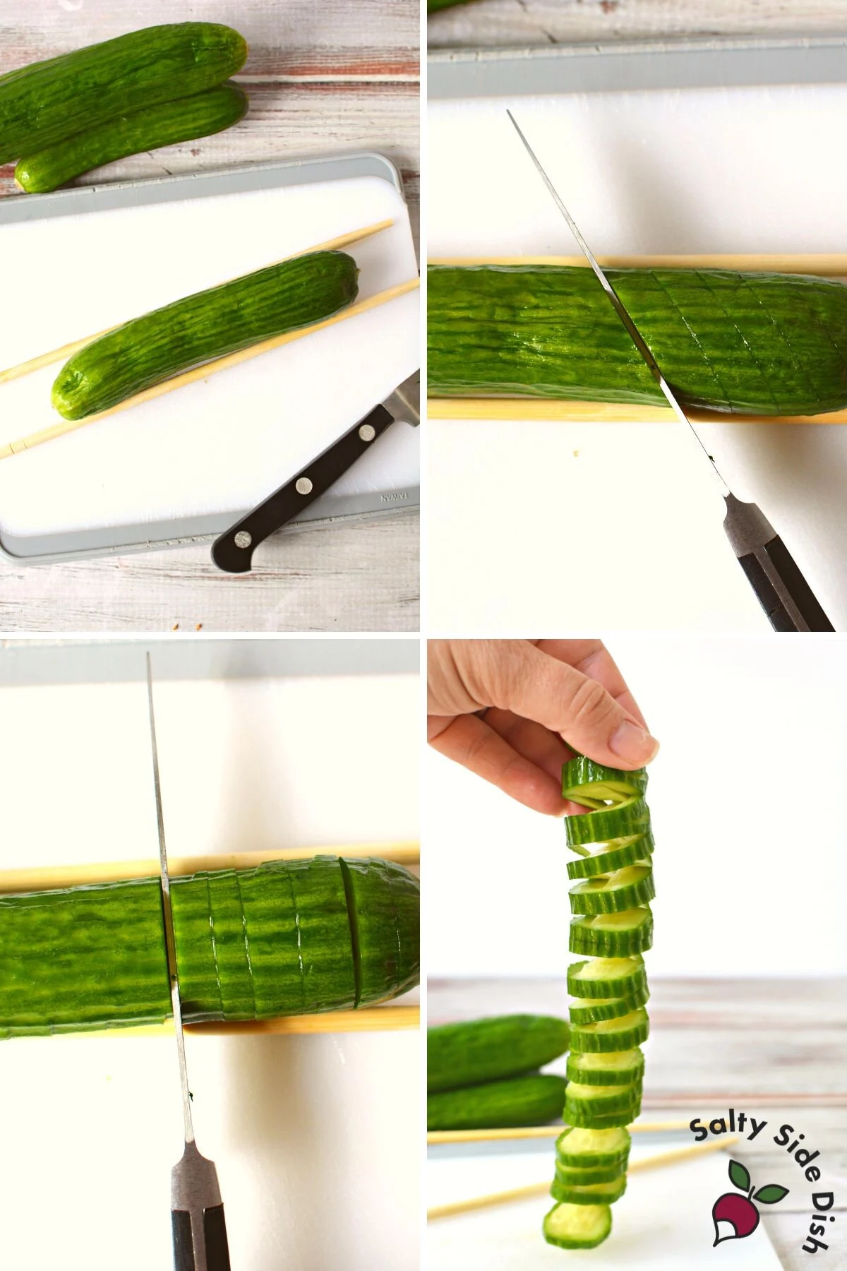 tiktok asian cucumber salad and how to prepare cucumber angles for cutting.