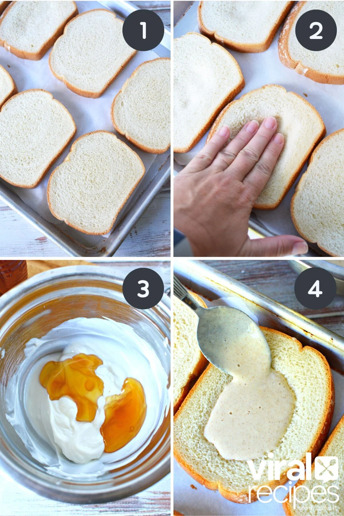 tiktok custard toast recipe showing how to divot bread.