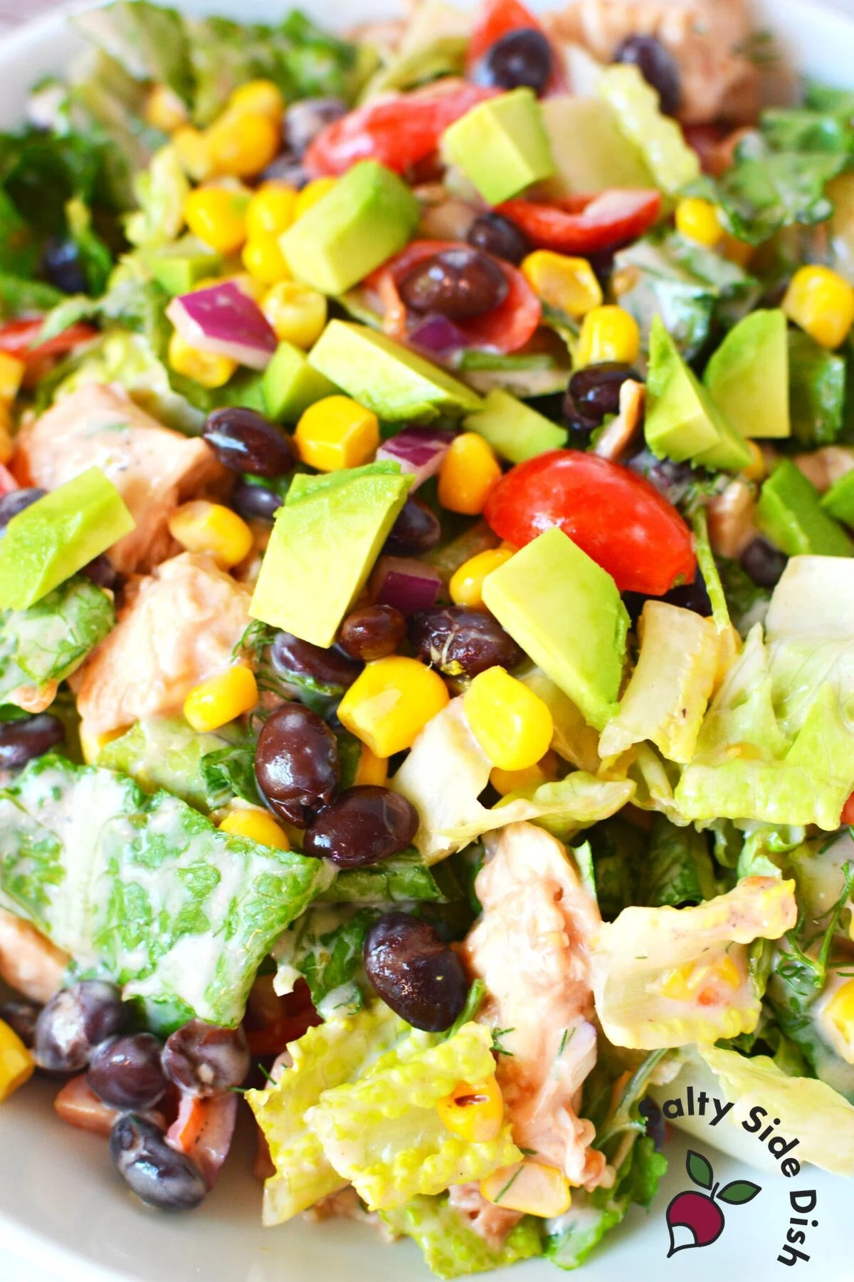 BBQ Ranch Salad Recipe on a plate.