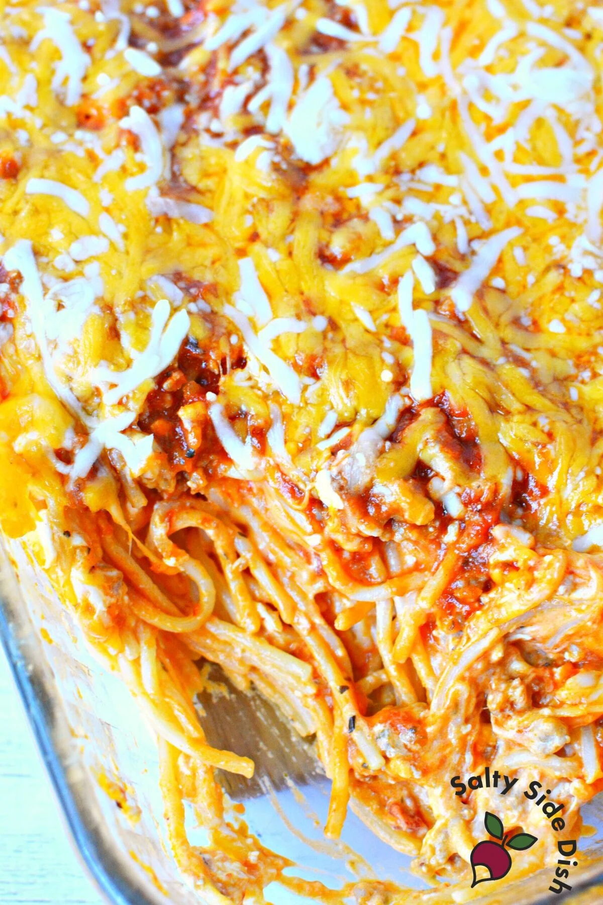 Million Dollar Spaghetti baked in the oven.