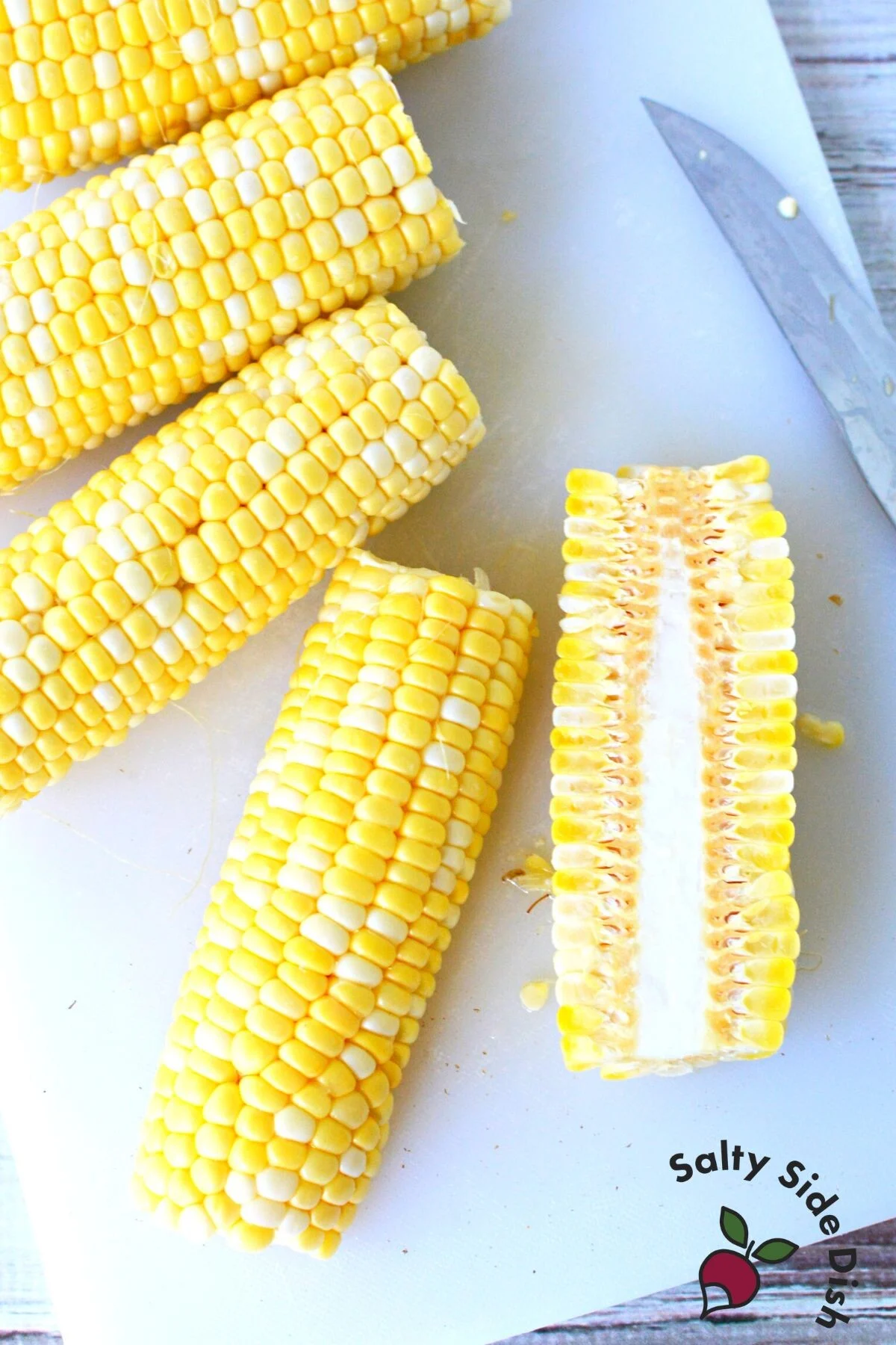 slicing corn on the cob.