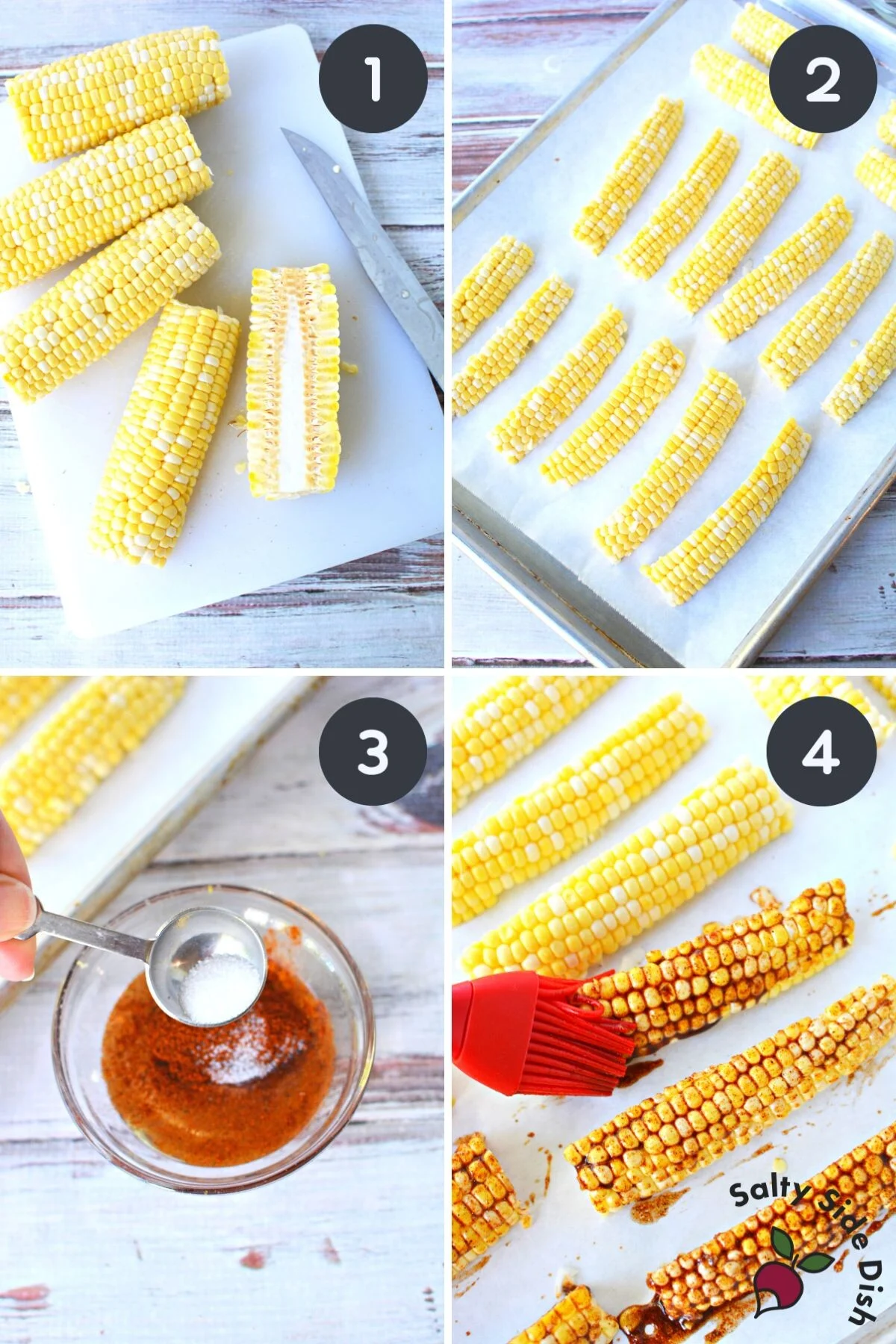 corn ribs recipe with seasonings on a sheet pan.