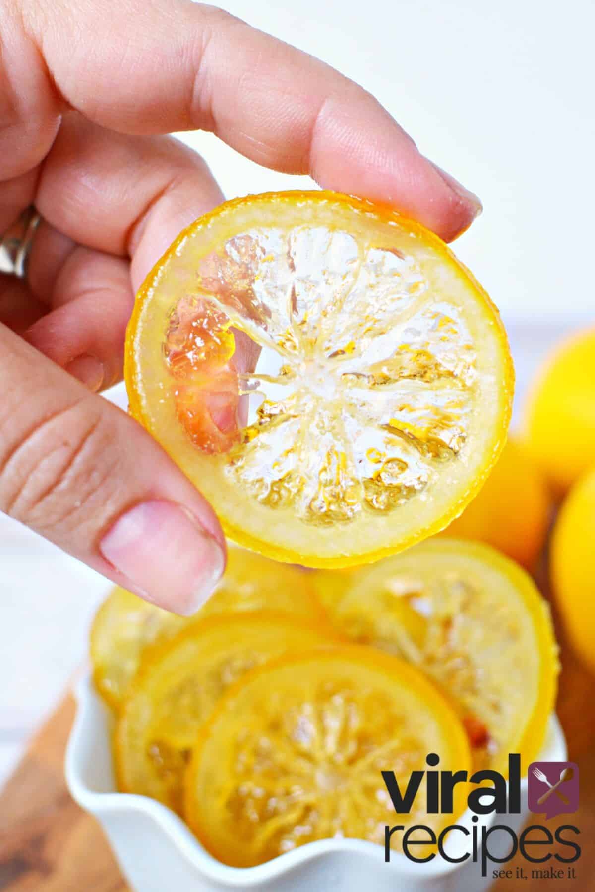 homemade candied lemon slices and peels.