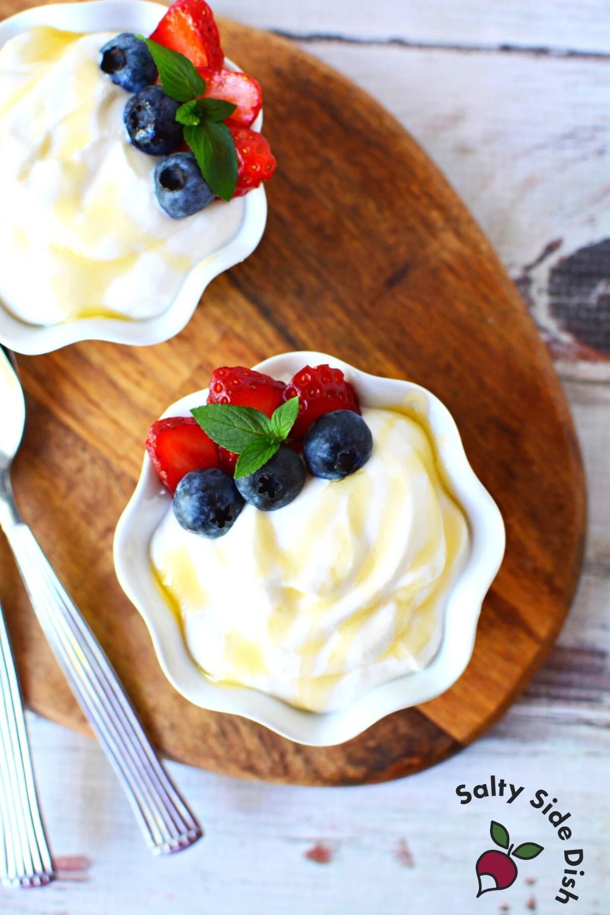 bowl of creamed cottage cheese with fruit.